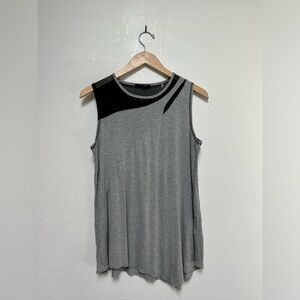 Tahari Gray and Black Sleeveless Top with Sheer panels